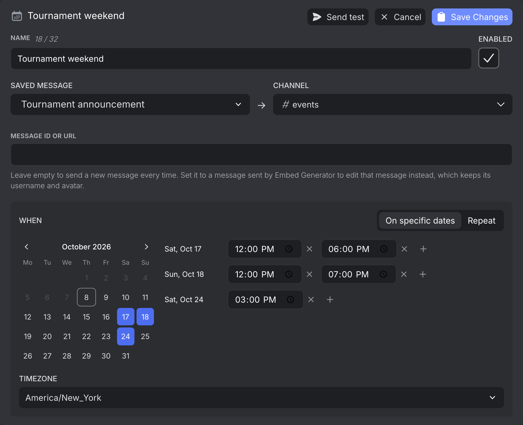Scheduled Messages Dates